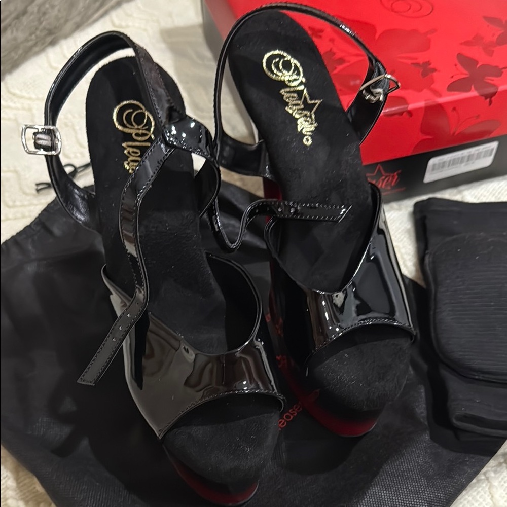 Pleaser Black and Red High Heel Sandals